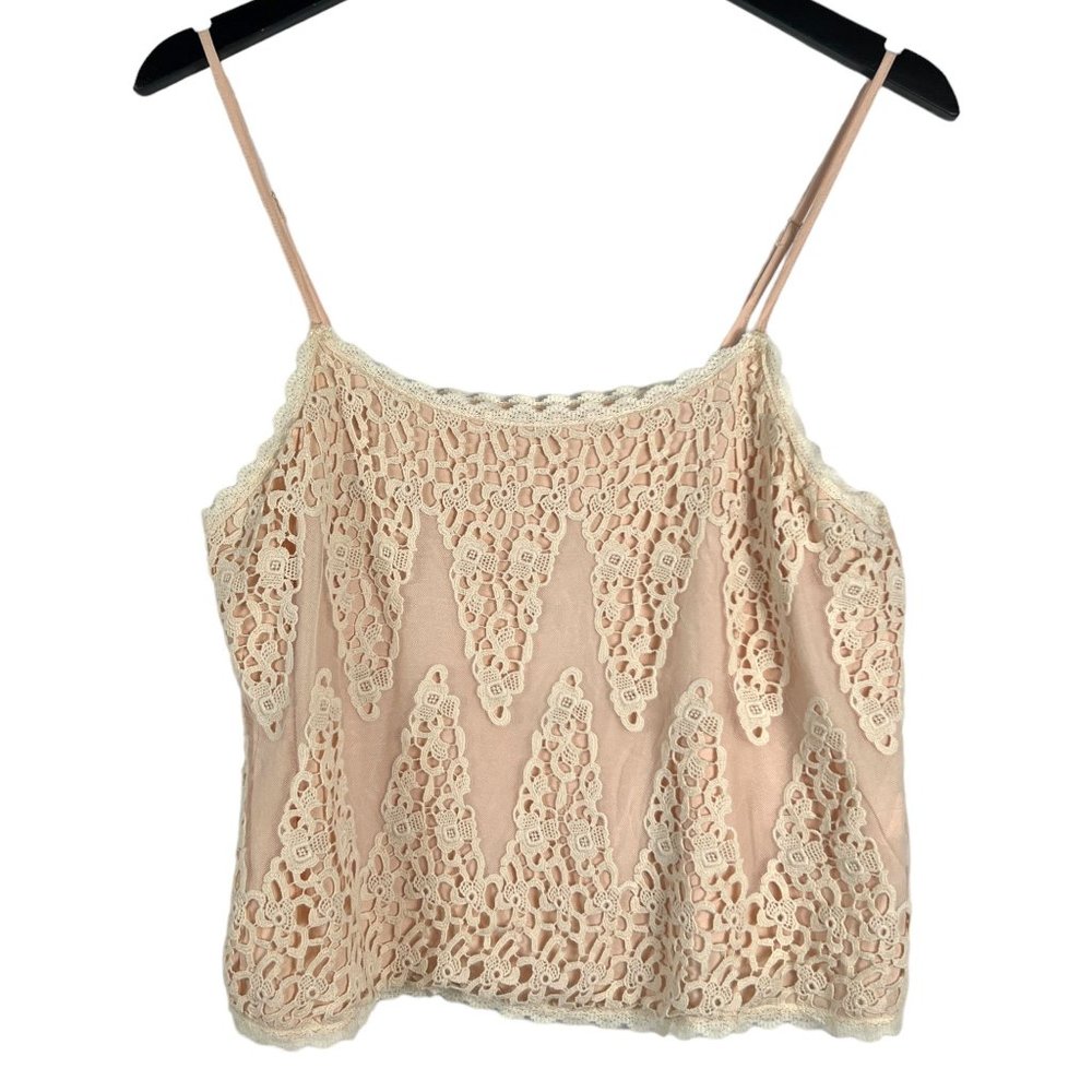 NWT Anthropologie Tiny Anne Lace Overlay Cami Top in Peach Pink Size M